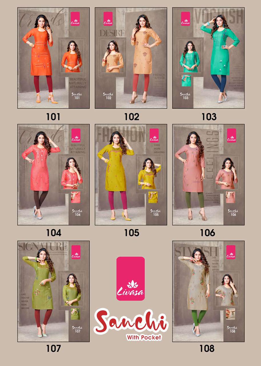 Livasa Sanchi Ethnic Wear Rayon Embroidery Design Fancy Latest Kurti Collection